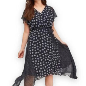 Lane Bryant Black Floral Dress Size 24 Asymmetrical Hem Flutter Sleeve Curvy New